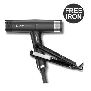 GAMA IQ3 BLACK DRYER WITH FREE IRON	